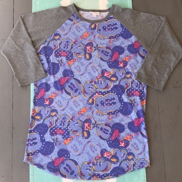 LuLaRoe Tops - LuLaRoe Disney Mickey Minnie Print Randy Raglan Top Small
